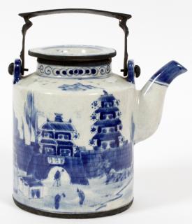 Appraisal: CHINESE PORCELAIN TEAPOT CHINESE PORCELAIN TEAPOT H L Iron handle