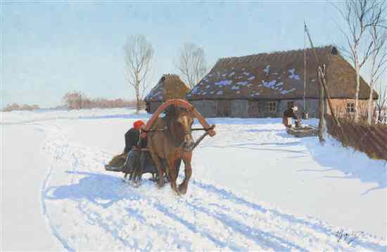 Appraisal: Andrei Afanasievich Jegorov Russian - Plodding Through the Snow gouache