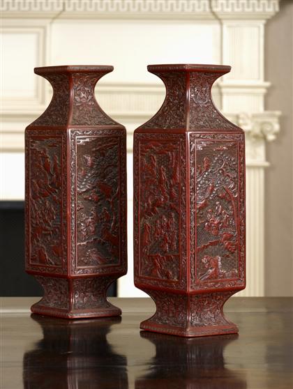 Appraisal: Pair of Chinese cinnabar lacquer vases th century