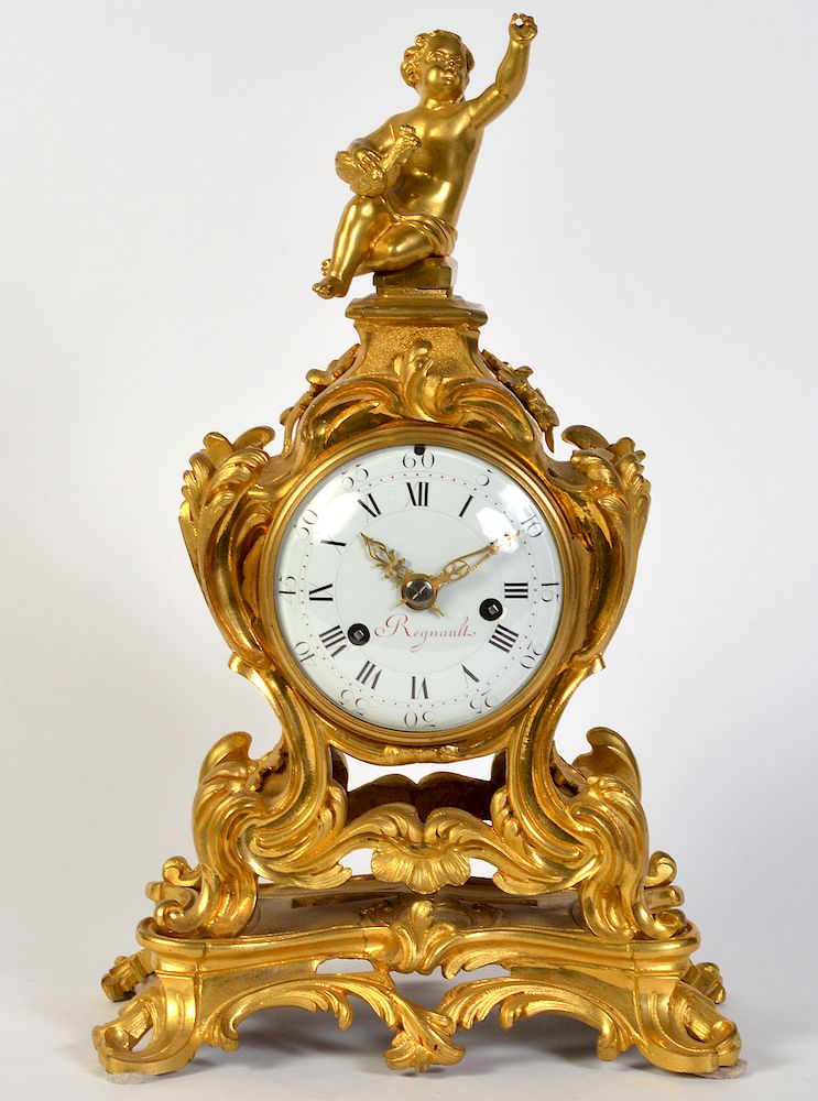 Appraisal: Regnault French Gilt Bronze Mantel Clock Gilt bronze French mantel