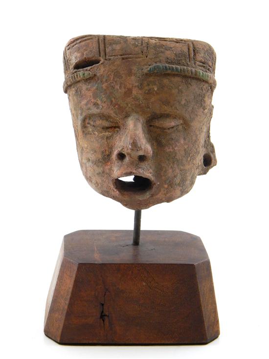 Appraisal: TRIBAL Pre-Columbian terracotta fragment of head heart shaped face with