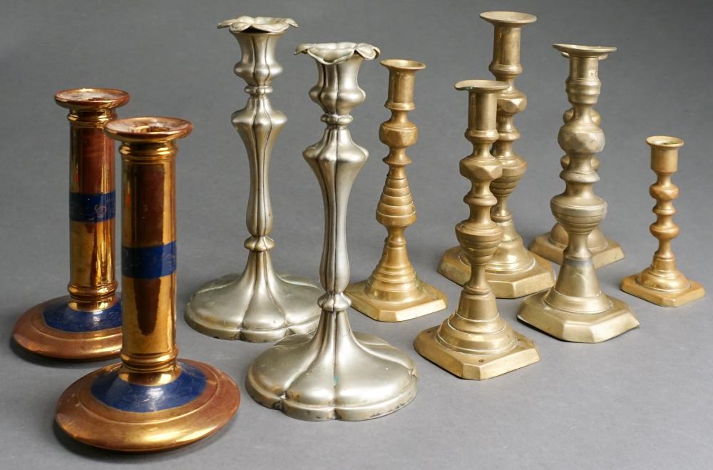 Appraisal: Collection of Ten Assorted Predominantly Brass Candlesticks including Pair Benetfink