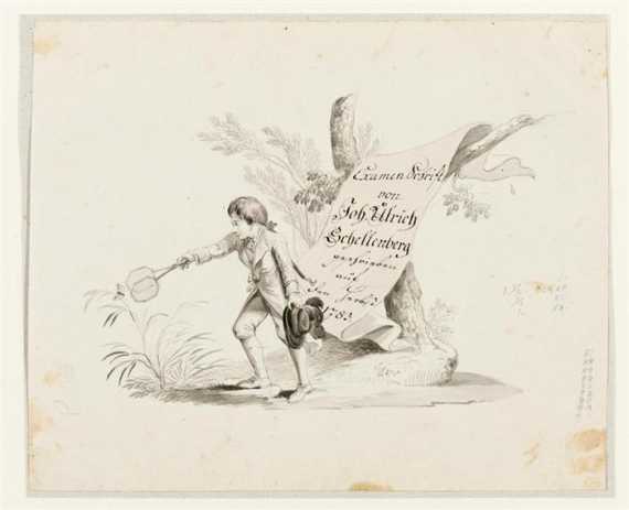 Appraisal: SCHELLENBERGER JOHANN ULRICH Winterthur Young boy catching butterflies Grey pen