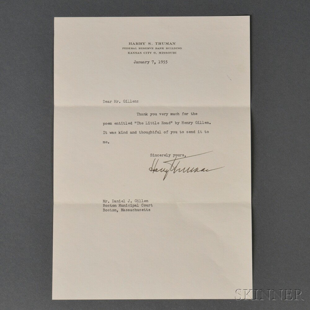 Appraisal: Truman Harry S - Typed Letter Signed January Single page