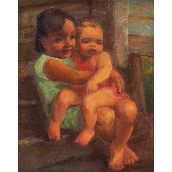 Appraisal: Irwin D Hoffman American - Child with Baby c oil