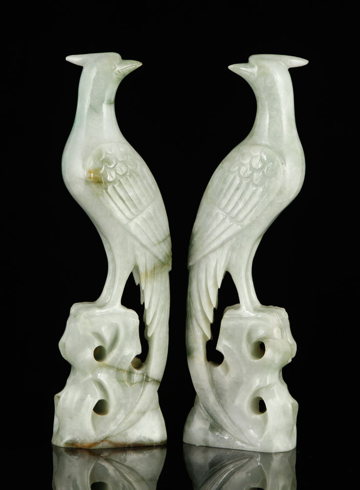 Appraisal: - Pair of Jadeite Phoenix Pair of phoenix figures China