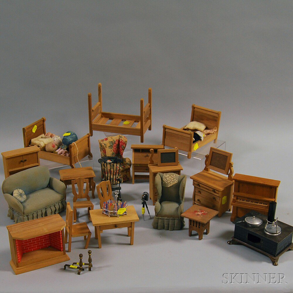 Appraisal: Large Group of Wood Plastic and Upholstered Dollhouse Furnishings including