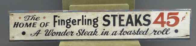 Appraisal: Sign ''Fingerling Steaks Cents'' C 's Danielson Ct '' x