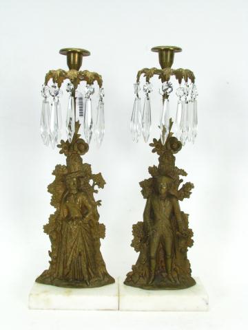 Appraisal: Pair of Cast Metal Figural Girandole with crystal prisms depicting