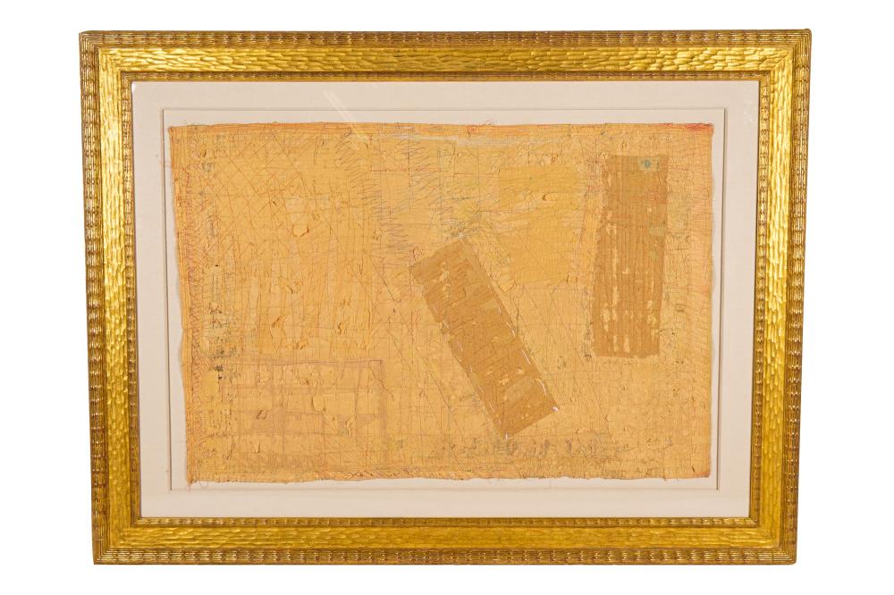 Appraisal: UNTITLED ABSTRACTmixed media framed floating in Jerry Soloman gilt wood