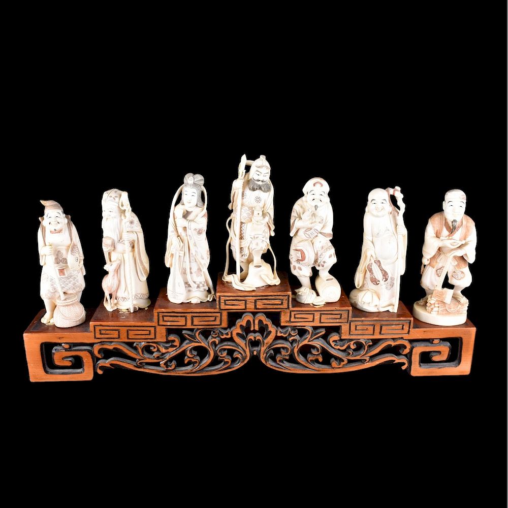 Appraisal: Japanese Ivory Immortal Figurines Seven Piece Japanese Polychrome Carved Ivory