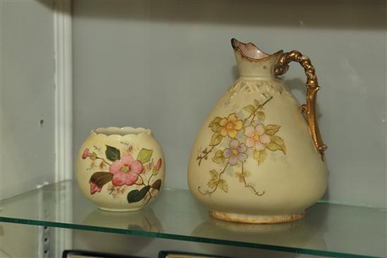 Appraisal: TWO TEPLITZ VASES A satin glass ewer with enameled floral