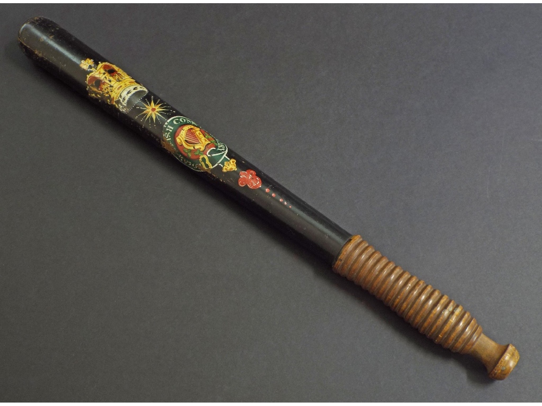 Appraisal: th century wooden police truncheon painted with The Royal Irish