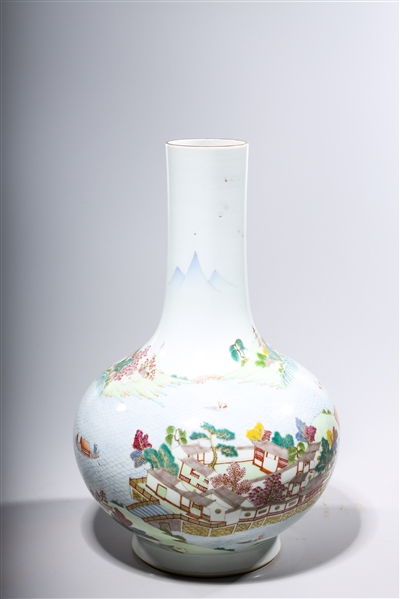 Appraisal: Chinese enameled porcelain bottle vase depicting landscapes with water Qianlong