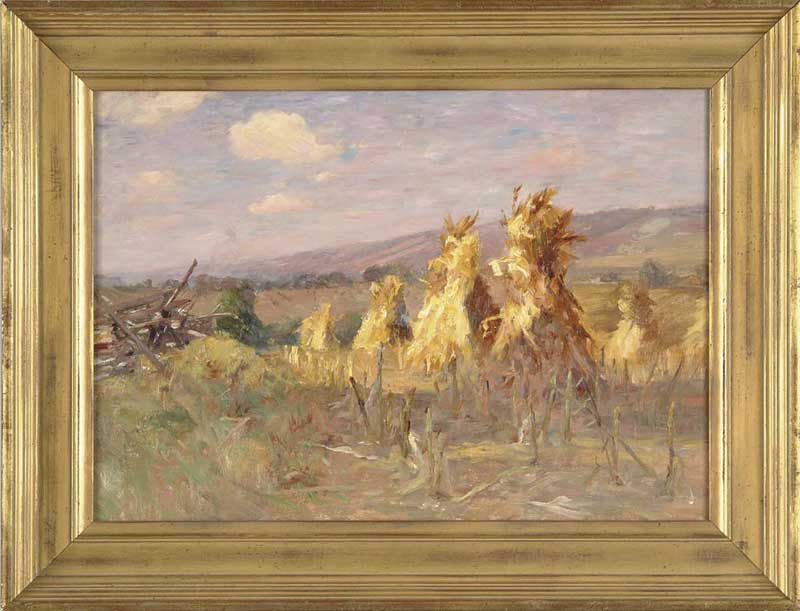 Appraisal: WALTER CLARK American - CORN STACKS Oil on canvas scene