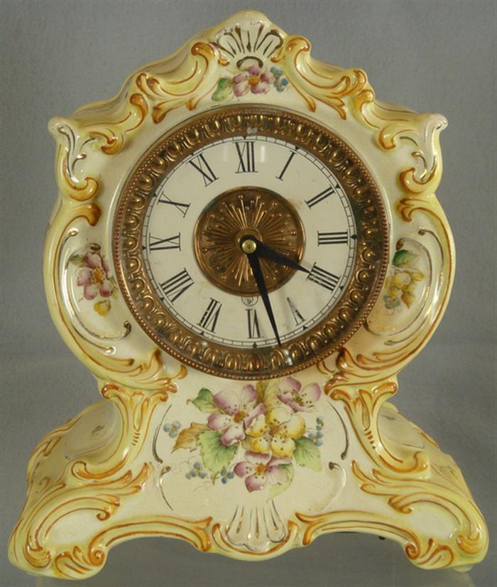 Appraisal: Light yellow floral decorated Towanda china clock case quartz movement