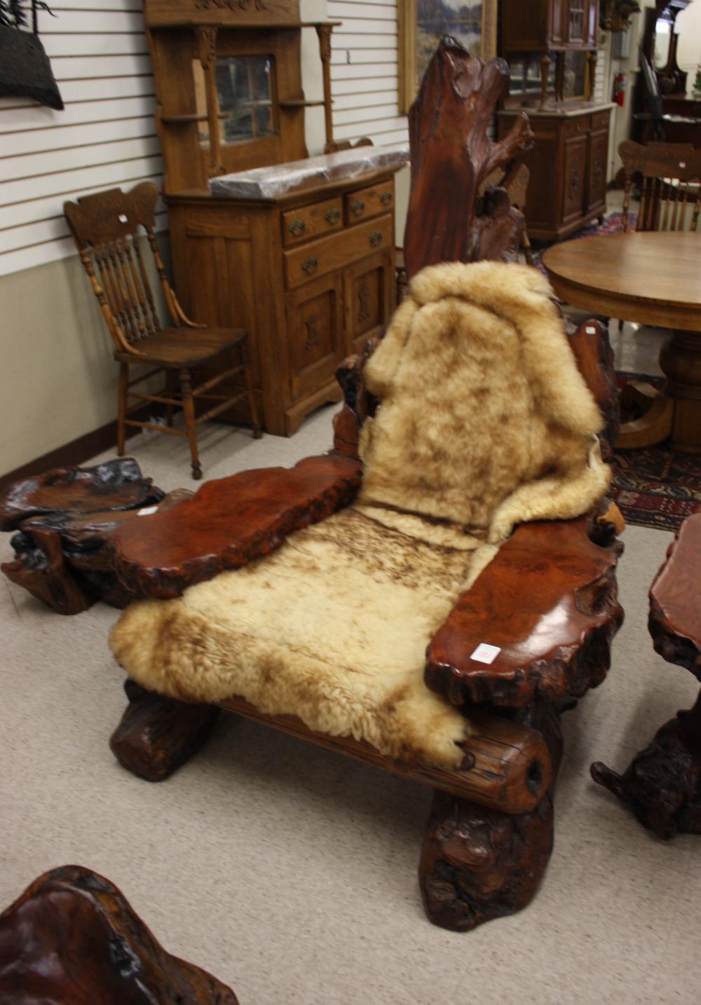 Appraisal: FREEFORM ARTISAN STUDIO REDWOOD BURL ARMCHAIR H x W x