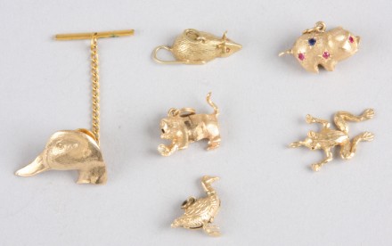 Appraisal: Grouping of KY charms including pearl and sapphire cat ruby