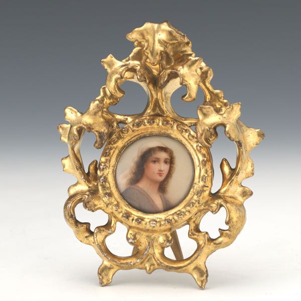 Appraisal: MINIATURE PORTRAIT IN GILT FRAME RUTH x Painted porcelain miniature