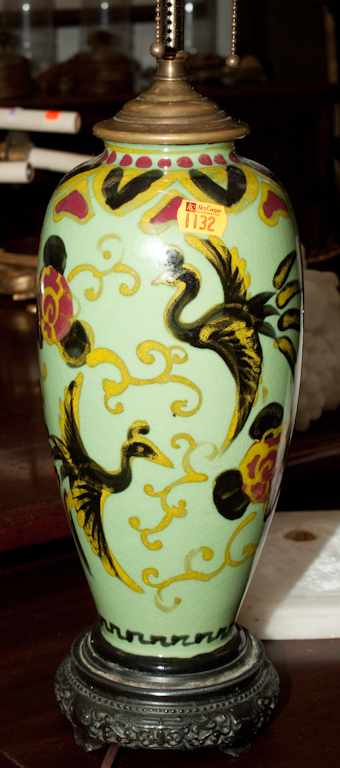 Appraisal: Chinese style painted ceramic vase mounted as a lamp Estimate