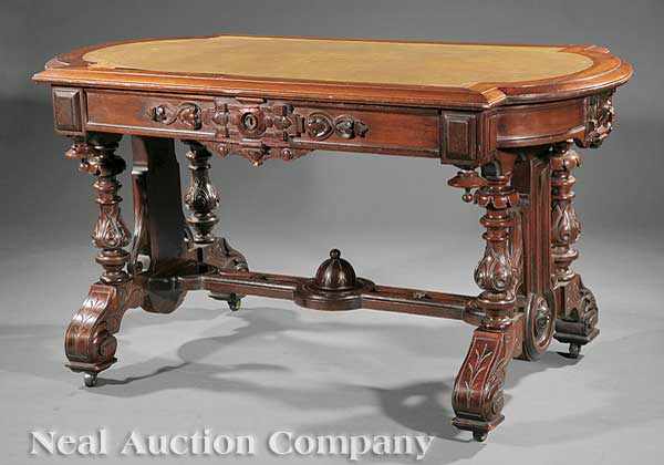 Appraisal: An American Renaissance Carved Walnut Library Table mid- th c