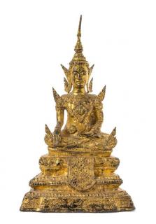 Appraisal: A Thai Gilt Bronze Figure of a Seated Buddha the