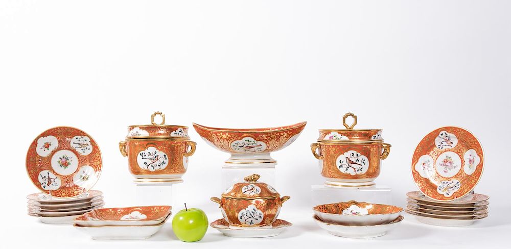 Appraisal: PC English Bird Floral Porcelain Dessert Set th century English