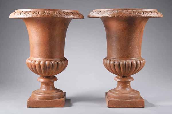 Appraisal: A Pair of Cast Iron Campagna-Form Garden Urns with lobed