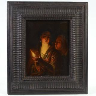 Appraisal: After Godfired Schalcken Two figures in candlelight unsigned oil on