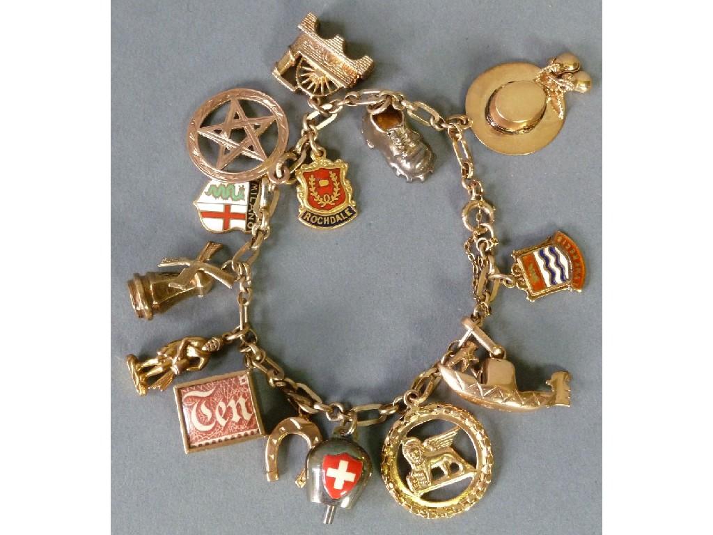 Appraisal: ct GOLD FETTER AND TRACE PATTERN CHARM BRACELET with five