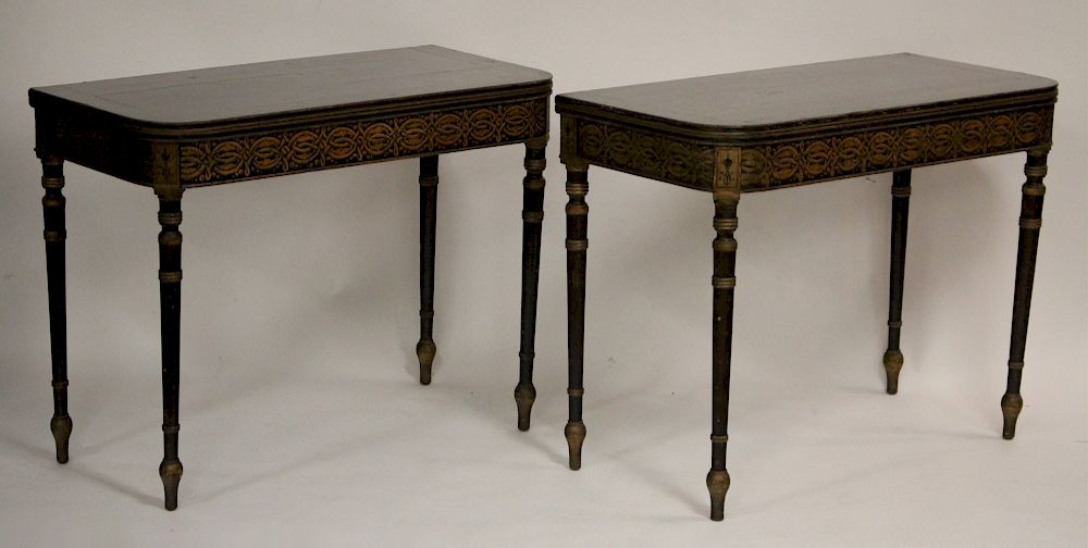 Appraisal: Pair of Georgian Game Tables c Gilt stencil work on