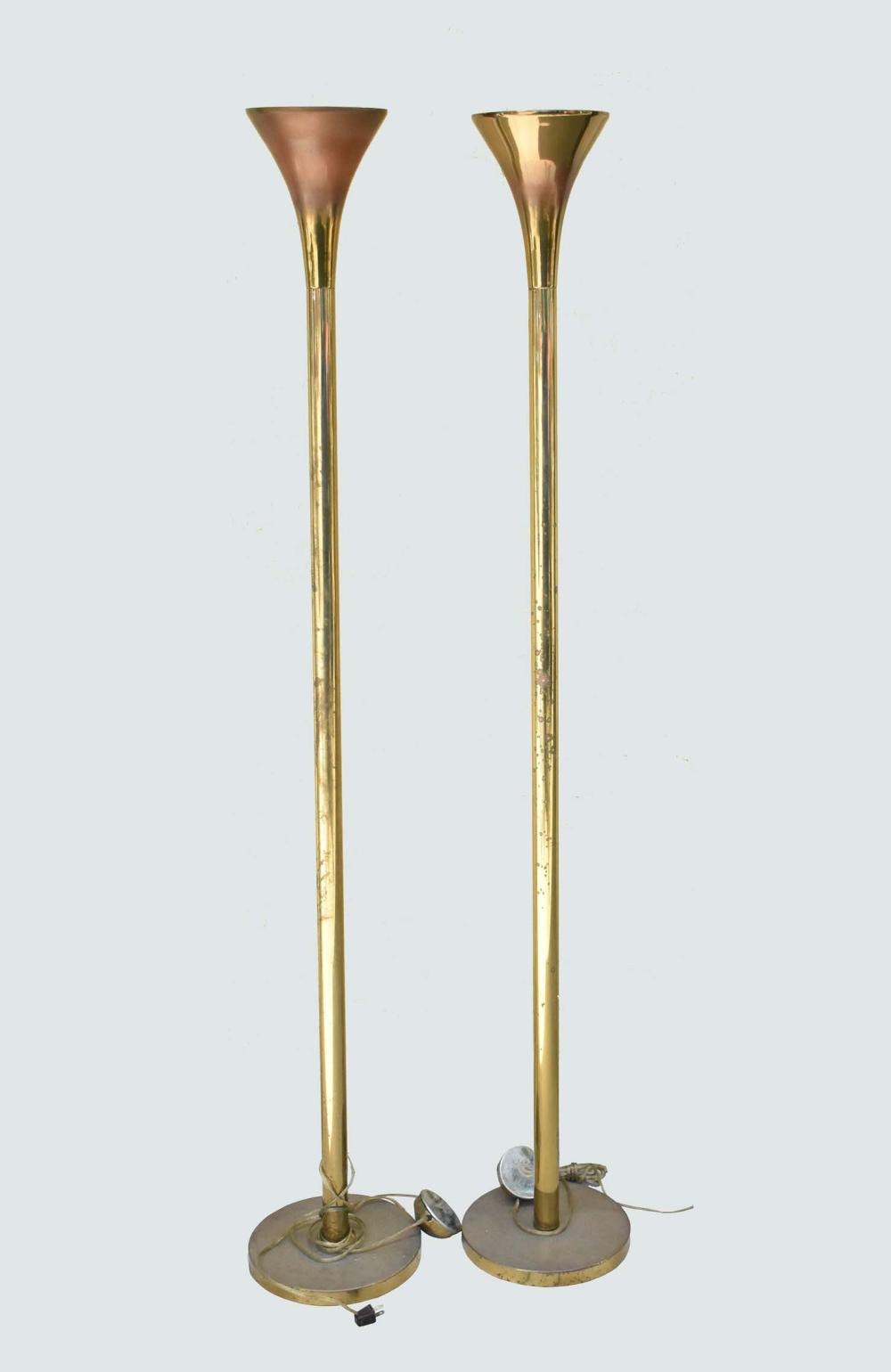 Appraisal: PAIR OF MODERN BRASS TORCHERESCirca Of trumpet form Height in