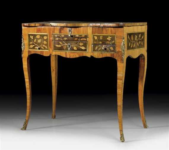 Appraisal: POUDREUSE A FLEURS Louis XV Paris th century Tulipwood rosewood