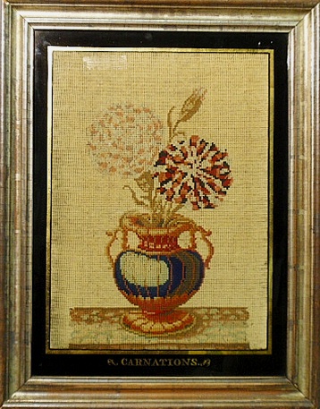 Appraisal: - Woolwork of vase of carnations late th c mounted