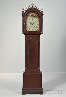 Appraisal: Red-stained Inlaid Cherry Tall Case Clock possibly Massachusetts c -