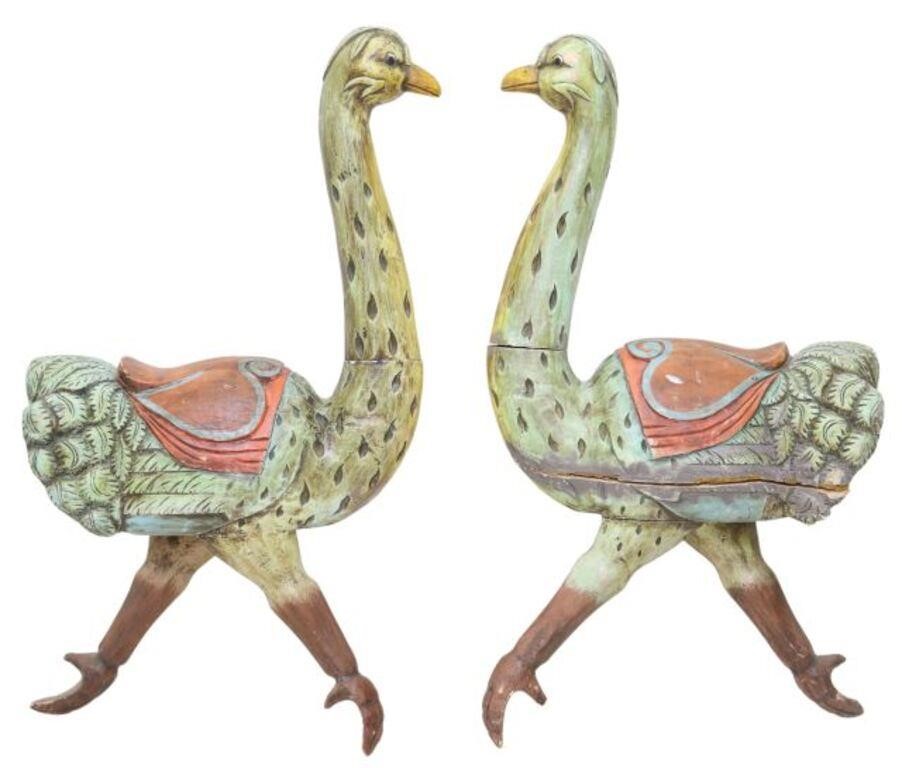 Appraisal: pair American carousel-style ostriches th c having polychrome painted carved