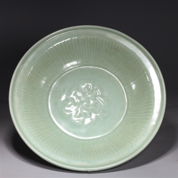 Appraisal: Chinese celadon glazed ceramic serving dish with molded foliate design