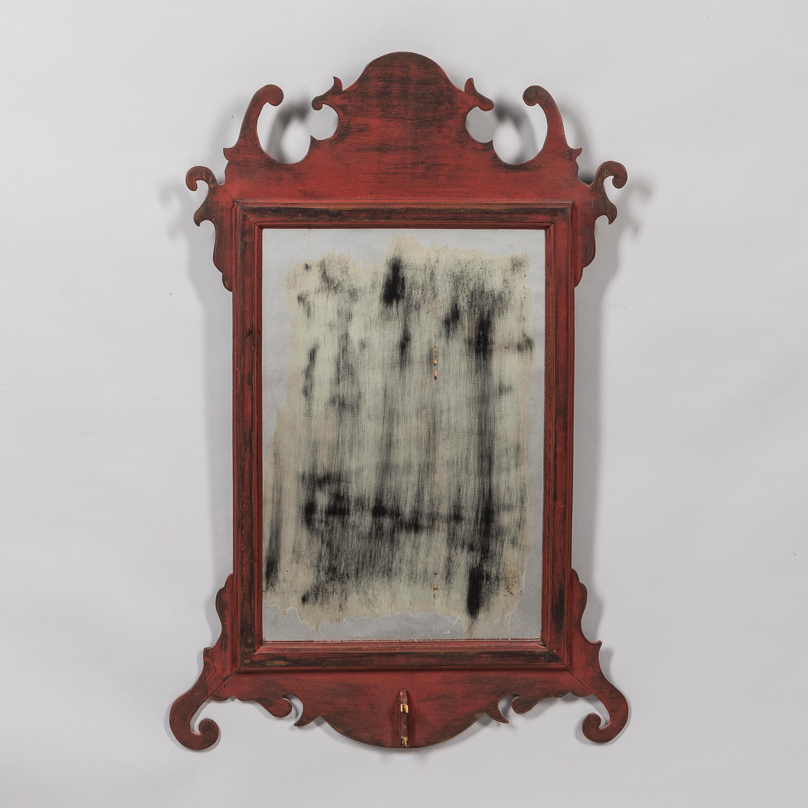 Appraisal: Red-painted Chippendale Wooden Mirror lg wd in