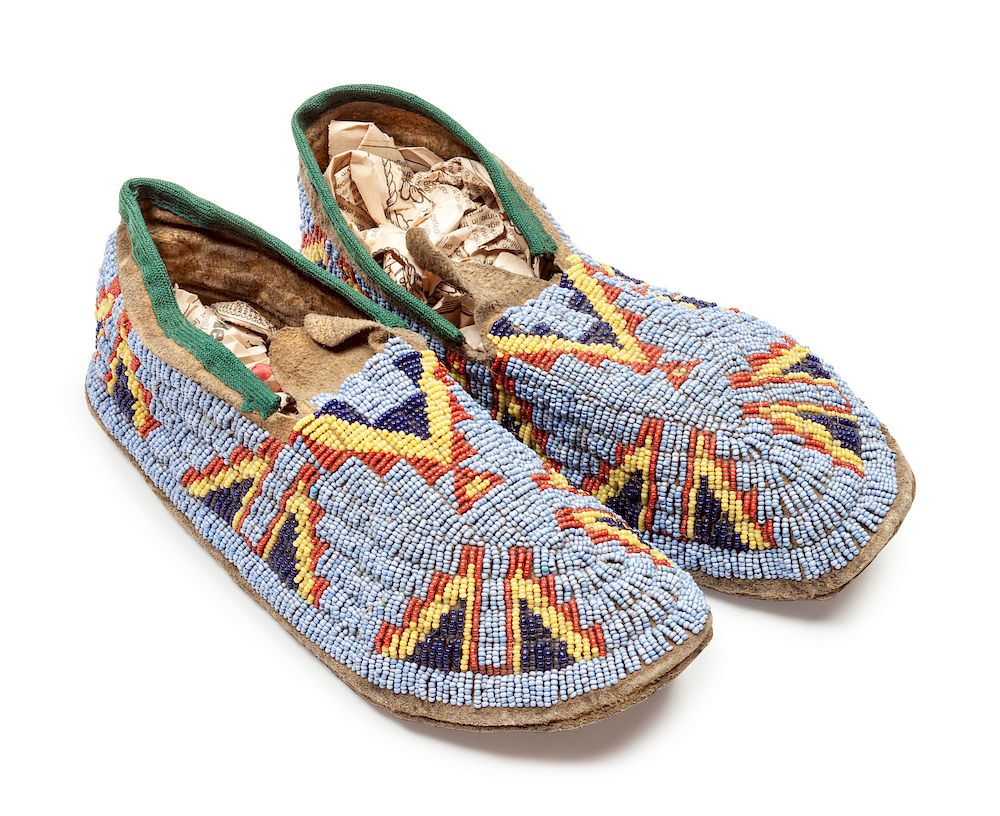 Appraisal: Sioux Beaded Hide Moccasins length inches Sioux Beaded Hide Moccasins