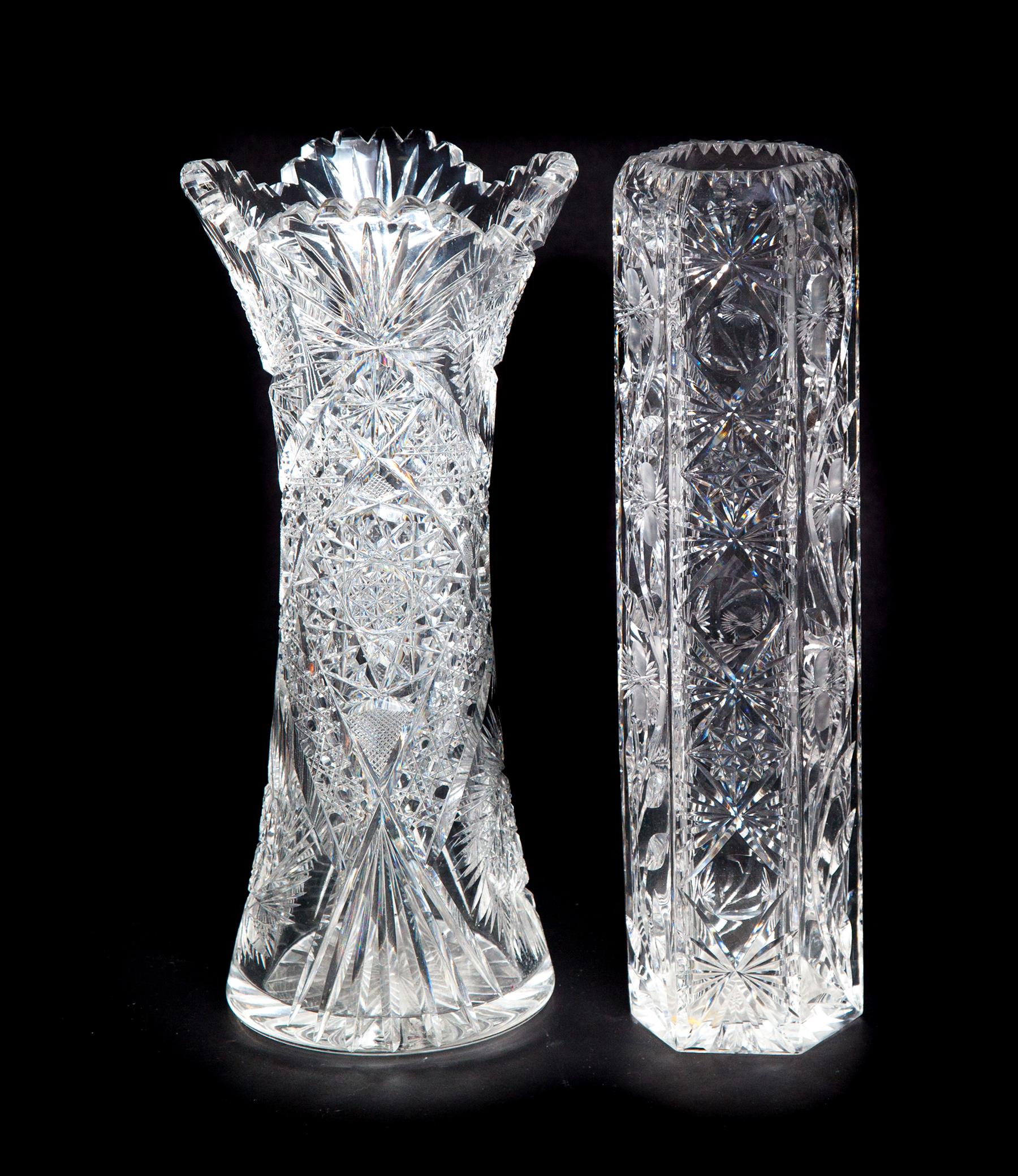 Appraisal: TWO BRILLIANT PERIOD CUT GLASS VASES American ca Hexagonal vase