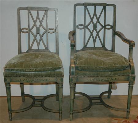 Appraisal: Six Regency Style Green Painted Dining Chairs Estimate -