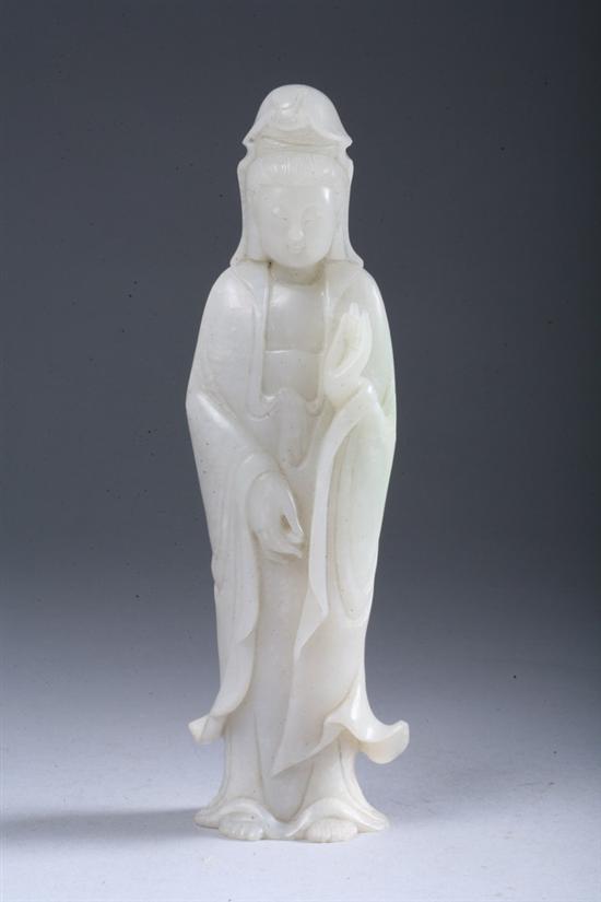 Appraisal: CHINESE WHITE JADE FIGURE OF GUANYIN - in high PROVENANCE