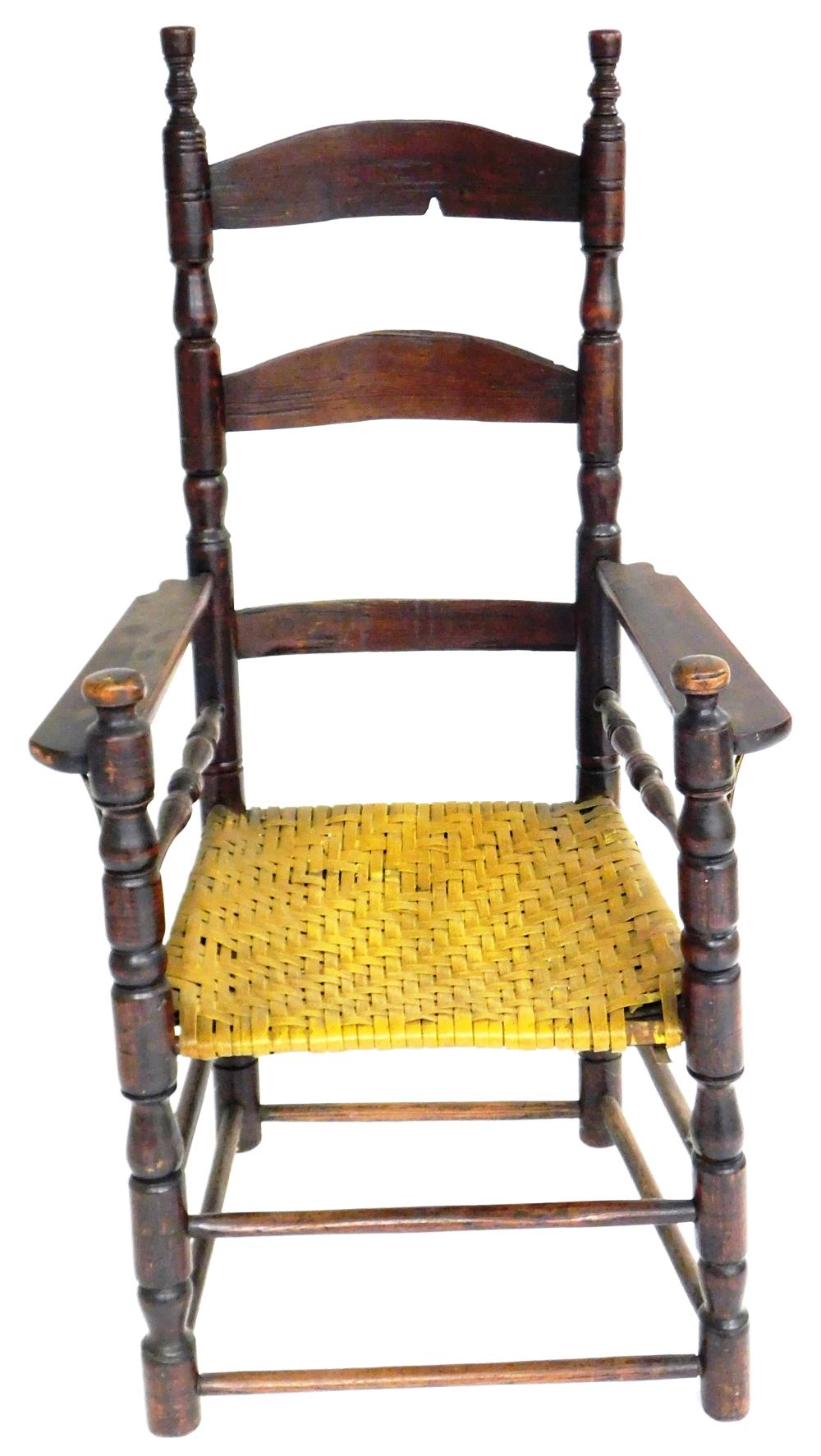 Appraisal: th early th C Ladderback armchair American three slat back