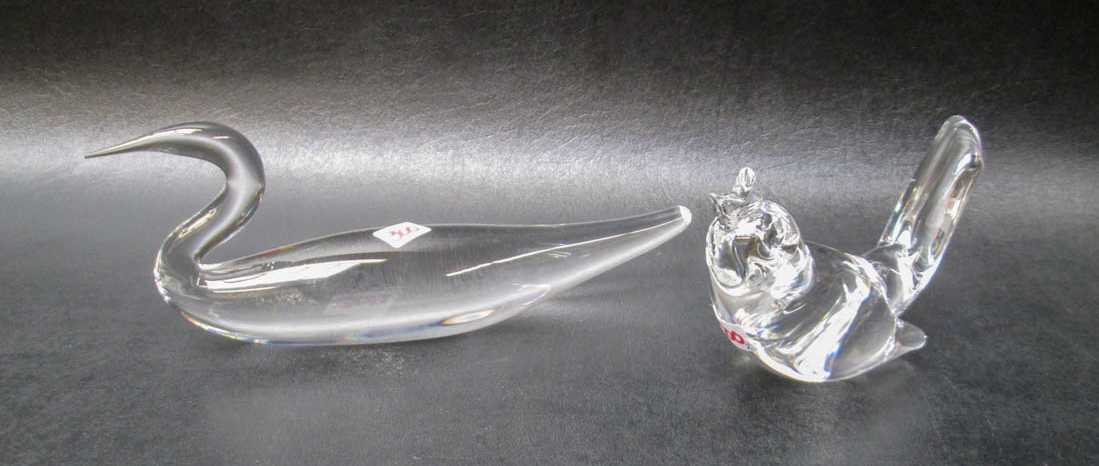 Appraisal: TWO STEUBEN CRYSTAL FIGURAL SCULPTURES Shore Bird and Songbird Each