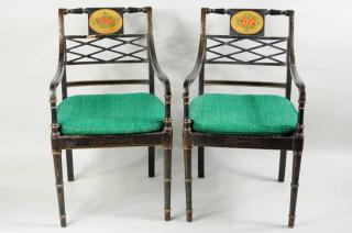 Appraisal: Pair Regency Style Painted Armchairs Pair Regency style painted armchairs