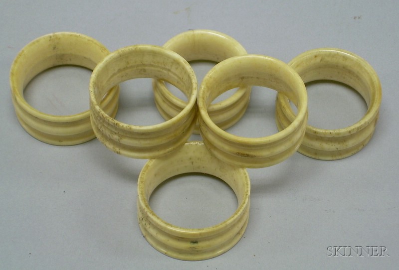 Appraisal: Set of Six Turned Bone Napkin Rings th century with