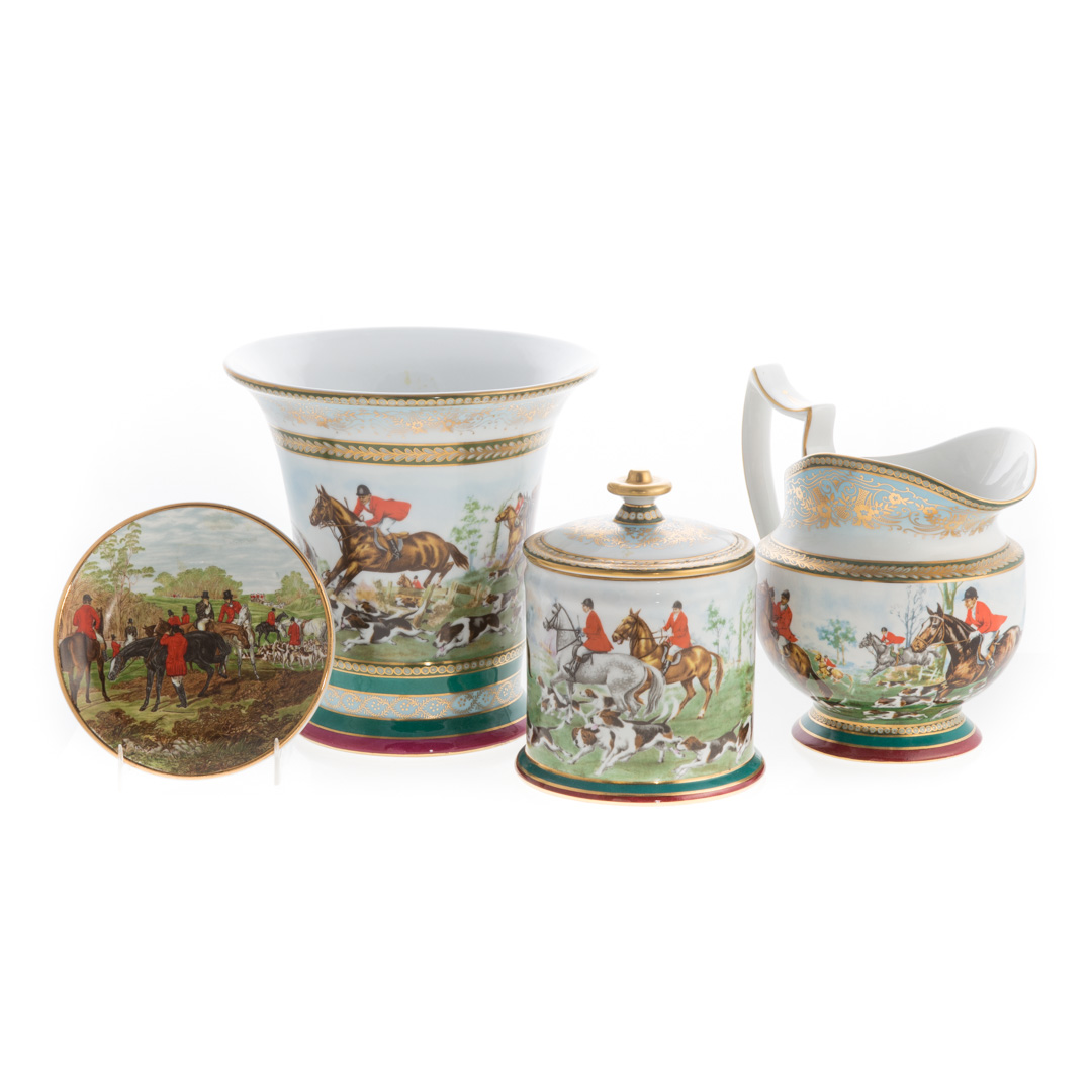 Appraisal: Three Limoges porcelain fox hunting articles each with transfer decorated