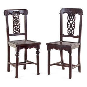 Appraisal: Two Chinese Export Rosewood Side Chairs each with an arched