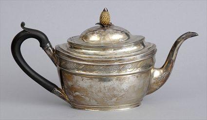 Appraisal: GEORGE III SILVER TEAPOT Duncan Urquhart and Napthali Hart London