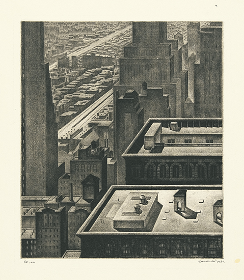 Appraisal: ARMIN LANDECK Manhattan Vista Drypoint x mm x inches full